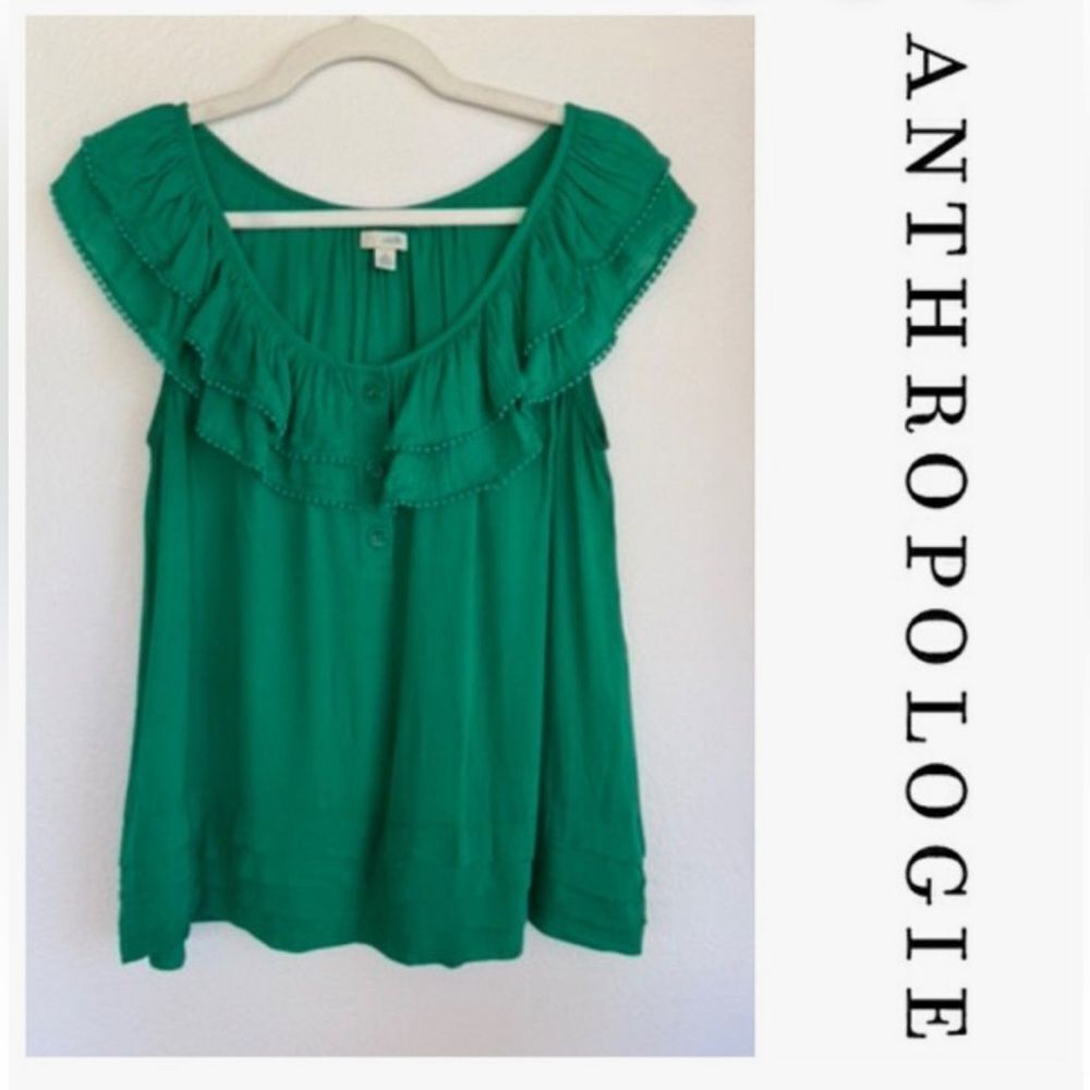 Odille Women Green Short Sleeve  Ruffled Women's Top